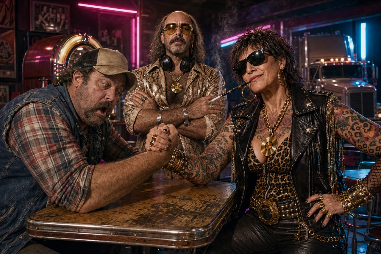 Jenny Colson et Chelmi Colson dans un bar néon